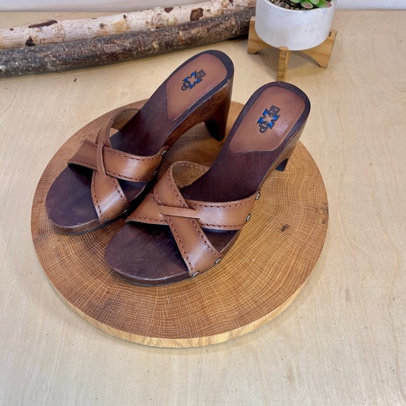 *NXP | "Twiggy" Vintage Made in Brazil Wooden Heeled Leather Straps Sandals 6.5 - Picture 13 of 16